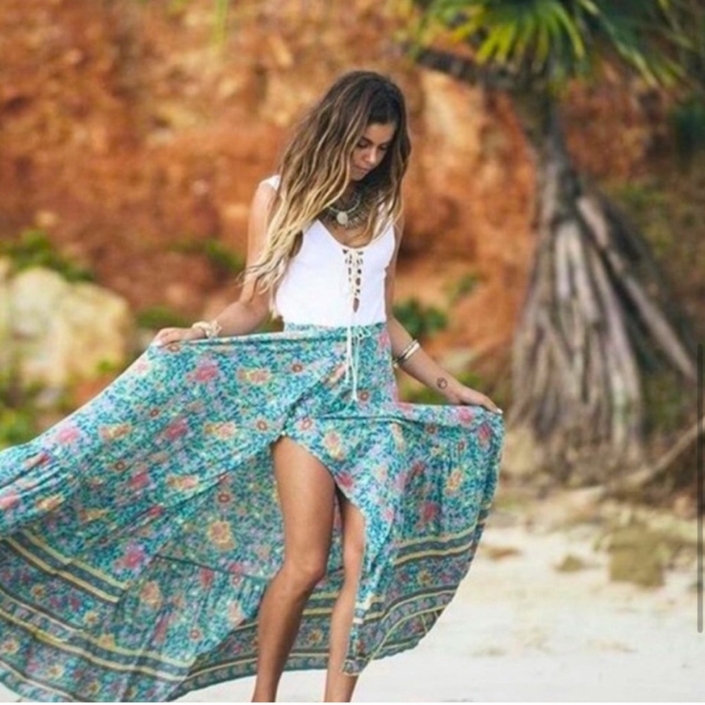 FINAL SALE!  NWOT Spell Designs Folktown Maxi Skirt Turquoise Original Drop XS S